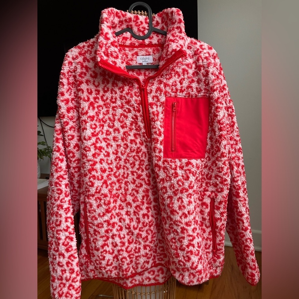 Cabana crown & ivy Women's Long Sleeve Oversized Leopard Print Fleece Pullover M